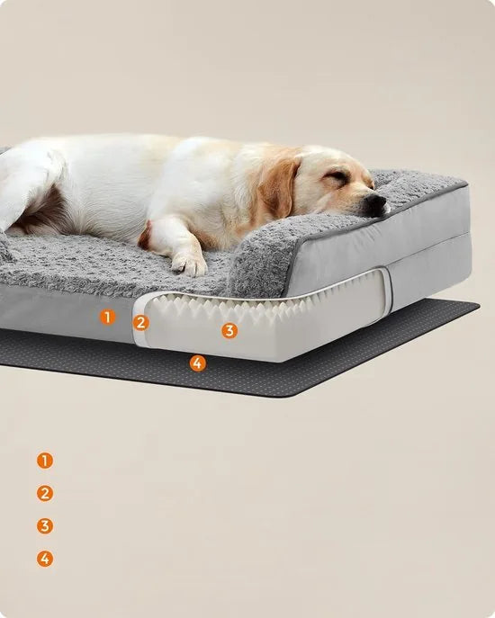 FurnStar - Orthopedisch hondenbed voor grote honden - Waterdichte hondenbank met afneembare pluche overtrek - 122 x 89 x 18 cm - Grijs