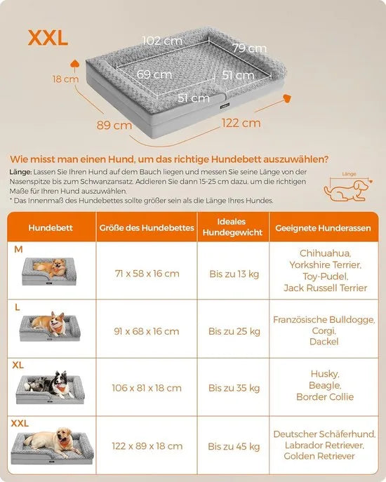 FurnStar - Orthopedisch hondenbed voor grote honden - Waterdichte hondenbank met afneembare pluche overtrek - 122 x 89 x 18 cm - Grijs – Duifgrijs 106 x 81 x 18cm 106 x 81 x 18 cm Duifgrijs (1933)