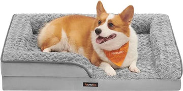 FurnStar - Orthopedisch hondenbed voor kleine honden - waterdichte hondenbank met afneembare pluche overtrek - 71 x 58 x 16 cm - duifgrijs