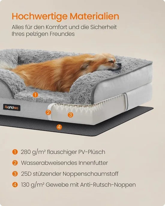 FurnStar - Orthopedisch hondenbed voor kleine honden - waterdichte hondenbank met afneembare pluche overtrek - 71 x 58 x 16 cm - duifgrijs
