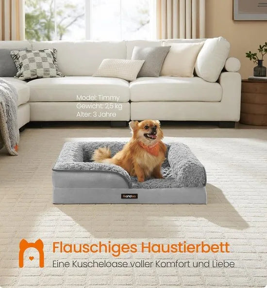 FurnStar - Orthopedisch hondenbed voor kleine honden - waterdichte hondenbank met afneembare pluche overtrek - 71 x 58 x 16 cm - duifgrijs