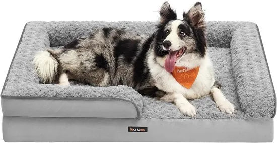 FurnStar - Orthopedisch hondenbed voor middelgrote honden - waterdichte hondenbank met afneembare pluche overtrek - 91 x 68 x 16 cm - duifgrijs