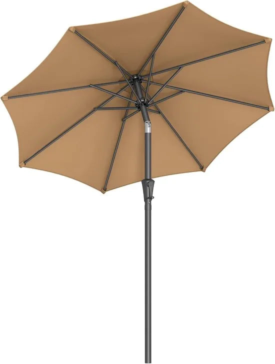 FurnStar - Parasol 210 cm - UPF 50+ - Strandscherm - Aan beide zijden 30° knikbaar - Zonwering - Met zwengel om te openen/sluiten - Voor terras, balkon, zwembad - Grijs – Taupe