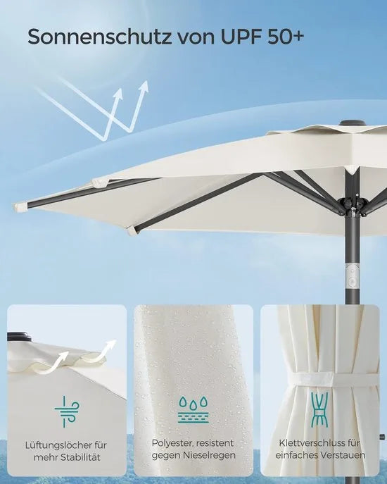FurnStar - Parasol 210 cm - UPF 50+ - Strandscherm - Aan beide zijden 30° knikbaar - Zonwering - Met zwengel om te openen/sluiten - Voor terras, balkon, zwembad - Grijs – Beige