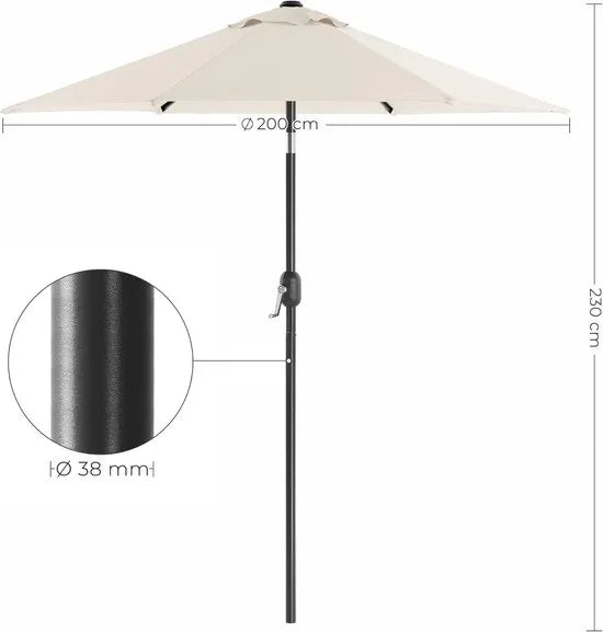FurnStar - Parasol 210 cm - UPF 50+ - Strandscherm - Aan beide zijden 30° knikbaar - Zonwering - Met zwengel om te openen/sluiten - Voor terras, balkon, zwembad - Grijs – Beige