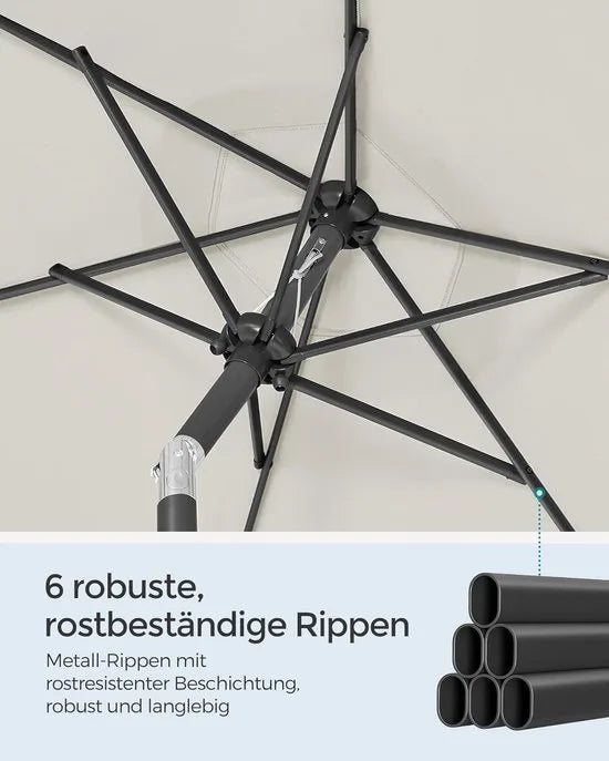 FurnStar - Parasol 210 cm - UPF 50+ - Strandscherm - Aan beide zijden 30° knikbaar - Zonwering - Met zwengel om te openen/sluiten - Voor terras, balkon, zwembad - Grijs – Beige