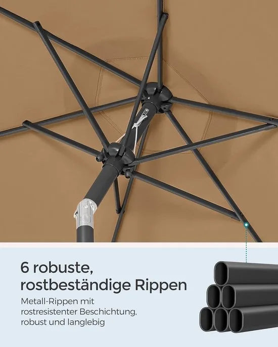 FurnStar - Parasol 210 cm - UPF 50+ - Strandscherm - Aan beide zijden 30° knikbaar - Zonwering - Met zwengel om te openen/sluiten - Voor terras, balkon, zwembad - Grijs – Taupe
