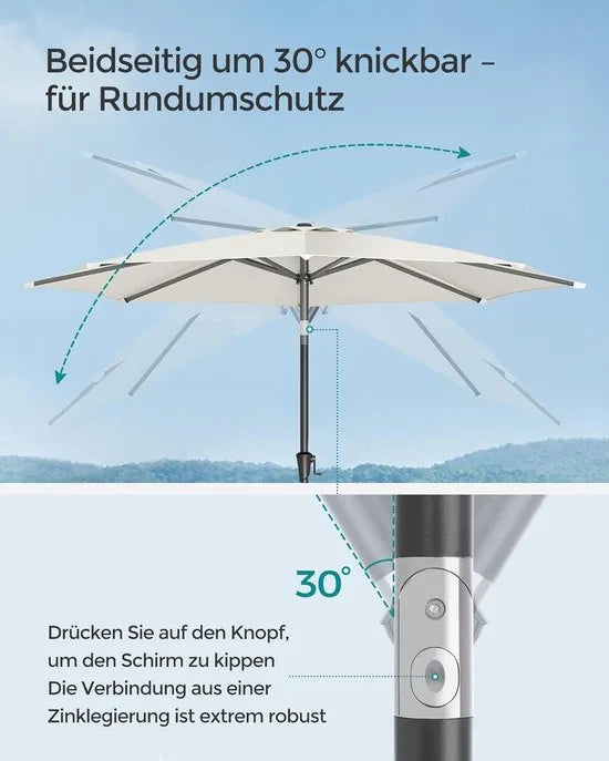 Furnstar - Parasol 270 cm - UPF 50+ zonwering - Strandscherm - Knikbaar aan beide zijden - Met zwengel om te openen/sluiten - Zonder standaard - Voor terras, balkon en zwembad - Beige