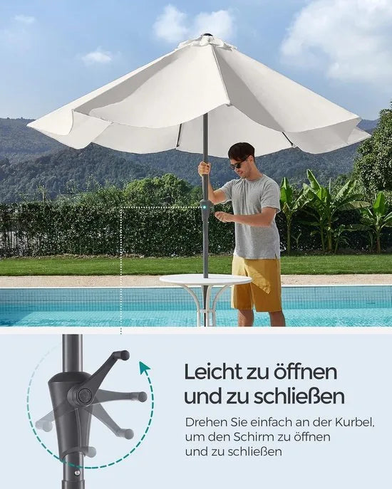 Furnstar - Parasol 270 cm - UPF 50+ zonwering - Strandscherm - Knikbaar aan beide zijden - Met zwengel om te openen/sluiten - Zonder standaard - Voor terras, balkon en zwembad - Beige