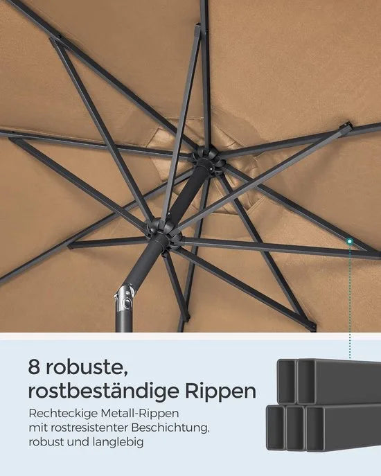 Furnstar - Parasol 340 cm - UPF 50+ zonwering - Strandscherm - Knikbaar aan beide zijden - Met zwengel om te openen/sluiten - Zonder standaard - Voor terras, balkon en zwembad - Beige – Taupe Parasol 270 cm Taupe