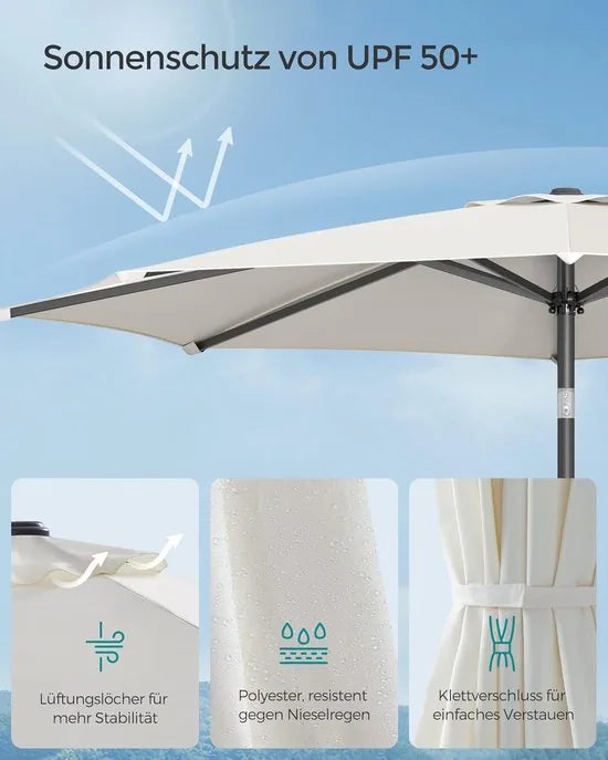 Furnstar - Parasol 340 cm - UPF 50+ zonwering - Strandscherm - Knikbaar aan beide zijden - Met zwengel om te openen/sluiten - Zonder standaard - Voor terras, balkon en zwembad - Beige – Beige Parasol 270 cm Beige