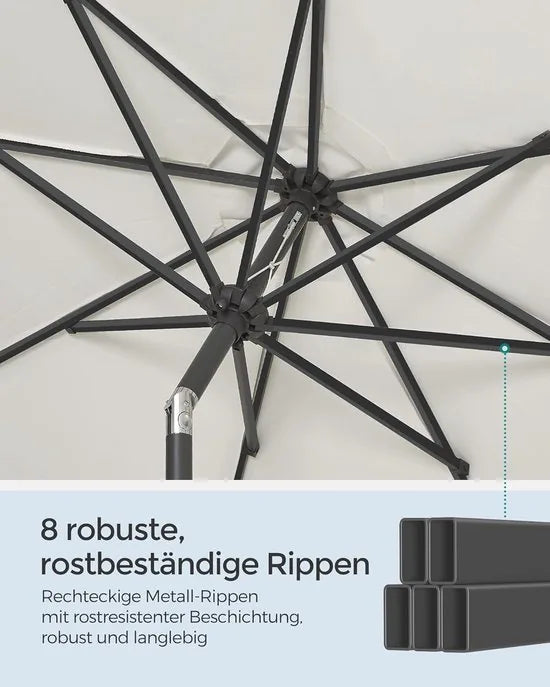 Furnstar - Parasol 270 cm - UPF 50+ zonwering - Strandscherm - Knikbaar aan beide zijden - Met zwengel om te openen/sluiten - Zonder standaard - Voor terras, balkon en zwembad - Beige