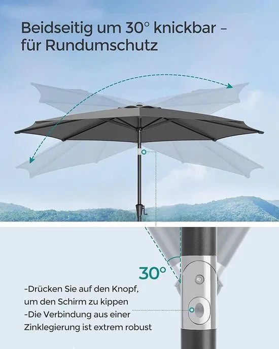 Furnstar - Parasol 340 cm - UPF 50+ zonwering - Strandscherm - Knikbaar aan beide zijden - Met zwengel om te openen/sluiten - Zonder standaard - Voor terras, balkon en zwembad - Beige – Grijs Parasol 340 cm Grijs