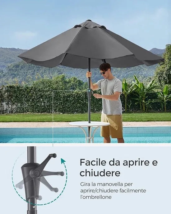 Furnstar - Parasol 340 cm - UPF 50+ zonwering - Strandscherm - Knikbaar aan beide zijden - Met zwengel om te openen/sluiten - Zonder standaard - Voor terras, balkon en zwembad - Beige – Grijs Parasol 340 cm Grijs
