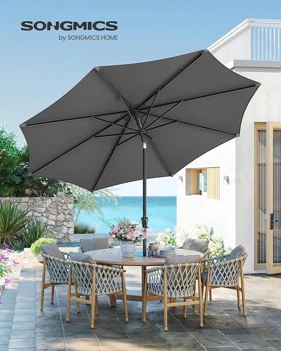 Furnstar - Parasol 340 cm - UPF 50+ zonwering - Strandscherm - Knikbaar aan beide zijden - Met zwengel om te openen/sluiten - Zonder standaard - Voor terras, balkon en zwembad - Beige – Grijs Parasol 340 cm Grijs