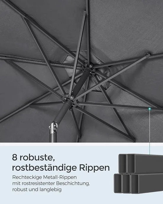 Furnstar - Parasol 340 cm - UPF 50+ zonwering - Strandscherm - Knikbaar aan beide zijden - Met zwengel om te openen/sluiten - Zonder standaard - Voor terras, balkon en zwembad - Beige – Grijs Parasol 340 cm Grijs
