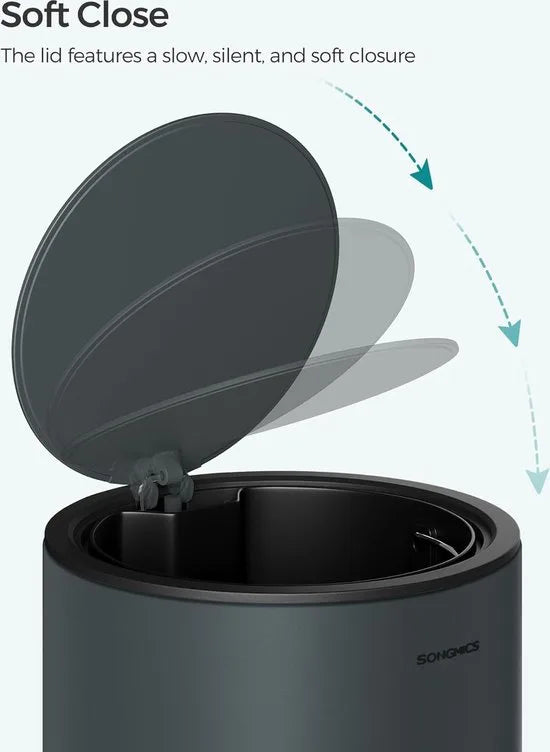 FurnStar - Pedaalemmer - Badkamerbak met deksel - toiletbak - 3L cosmeticabak - kleine afvalbak - soft close - uitneembare plastic binnenemmer - voor slaapkamer - kantoor - staal - zwart – Grijs