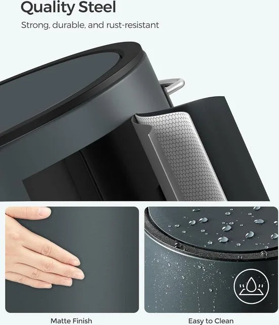 FurnStar - Pedaalemmer - Badkamerbak met deksel - toiletbak - 3L cosmeticabak - kleine afvalbak - soft close - uitneembare plastic binnenemmer - voor slaapkamer - kantoor - staal - zwart – Grijs