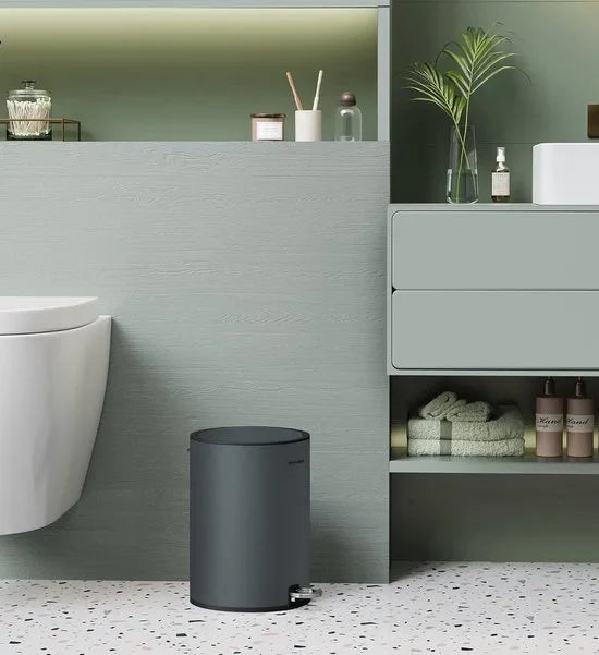 FurnStar - Pedaalemmer - Badkamerbak met deksel - toiletbak - 3L cosmeticabak - kleine afvalbak - soft close - uitneembare plastic binnenemmer - voor slaapkamer - kantoor - staal - grijs