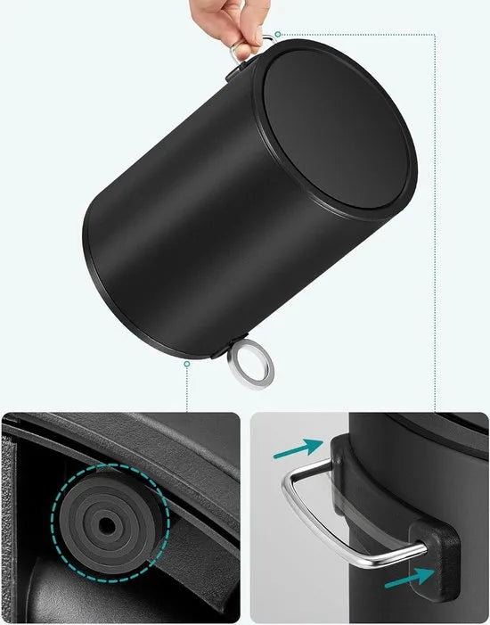 FurnStar - Pedaalemmer - Badkamerbak met deksel - toiletbak - 3L cosmeticabak - kleine afvalbak - soft close - uitneembare plastic binnenemmer - voor slaapkamer - kantoor - staal - zwart