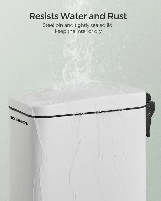 FurnStar - Pedaalemmer - Badkameremmer - kleine afvalbak van 5 liter met deksel - pedaalemmer - slank voor kleine ruimtes - staal - soft close - zilver – Wit kleine afvalbak van 10 liter m (9169)