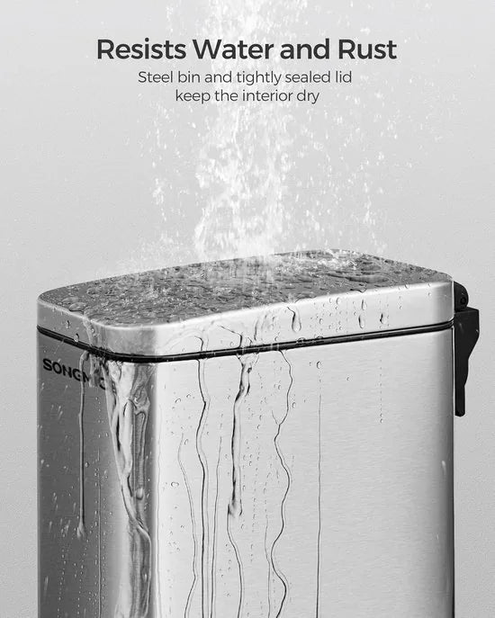 FurnStar - Pedaalemmer - Badkameremmer - kleine afvalbak van 5 liter met deksel - pedaalemmer - slank voor kleine ruimtes - staal - soft close - zilver – Zilver Kleine Afvalbak van 10 Liter m (9176)