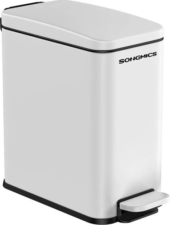 FurnStar - Pedaalemmer - Badkameremmer - kleine afvalbak van 5 liter met deksel - pedaalemmer - slank voor kleine ruimtes - staal - soft close - zilver – Wit kleine afvalbak van 5 liter me (9138)