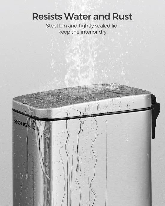 FurnStar - Pedaalemmer - Badkameremmer - kleine afvalbak van 5 liter met deksel - pedaalemmer - slank voor kleine ruimtes - staal - soft close - zilver