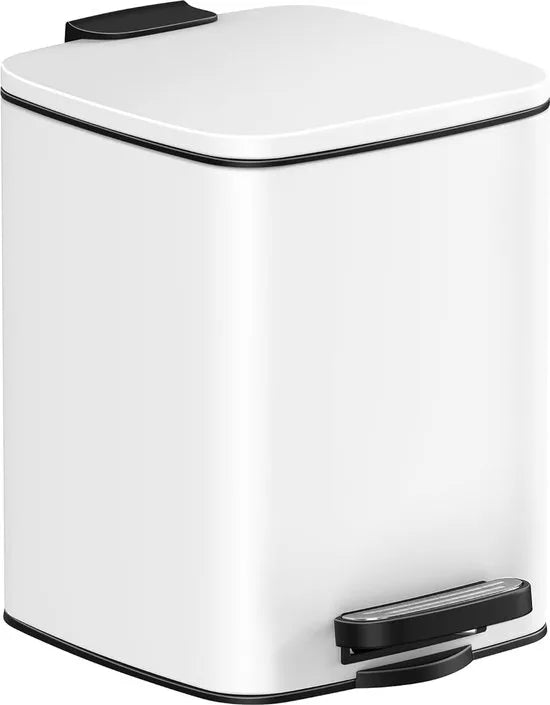FurnStar - Pedaalemmer - Badkameremmer - Kleine afvalbak van 6 liter - Toiletemmer met pedaal voor kleine ruimtes - Soft-close deksel - Staal - Groen – Wit Kleine afvalbak van 6 liter wit