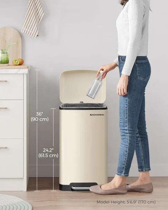 FurnStar - Pedaalemmer - Keuken Vuilnisbak van 30 liter (8 gallon) - Stalen pedaalemmer met deksel en binnenemmer - Soft Close - Groenachtig grijs – Wolk wit
