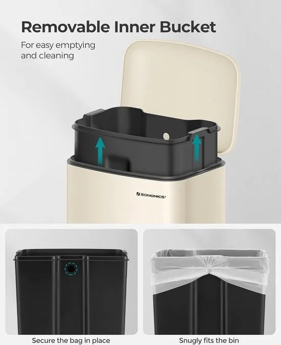 FurnStar - Pedaalemmer - Keuken Vuilnisbak van 30 liter (8 gallon) - Stalen pedaalemmer met deksel en binnenemmer - Soft Close - Groenachtig grijs – Wolk wit