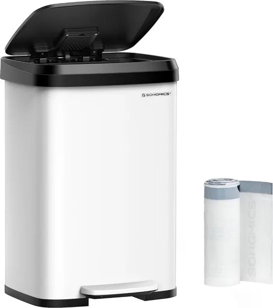 FurnStar - Pedaalemmer - Keuken Vuilnisbak van 50 liter - Pedaalemmer van metaal met deksel - Hoog en groot - Zwart / Wit