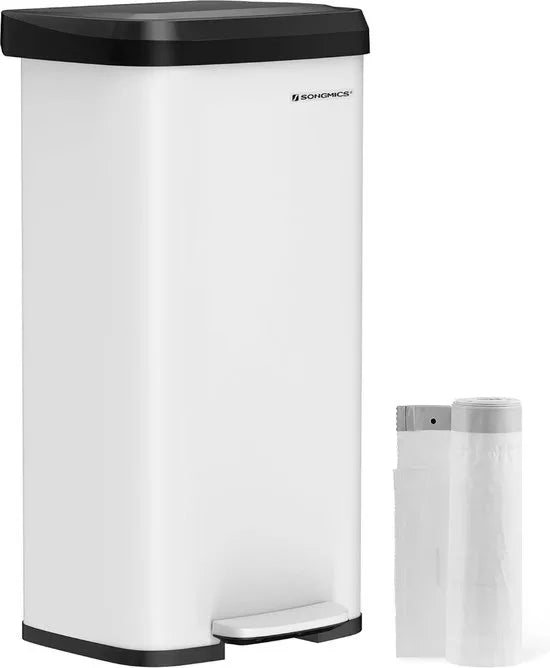 FurnStar - Pedaalemmer - Keukenbak - Vuilnisbak van 68 liter - Pedaalemmer van metaal met deksel - Hoog en groot - Zwart – Zwart / wit