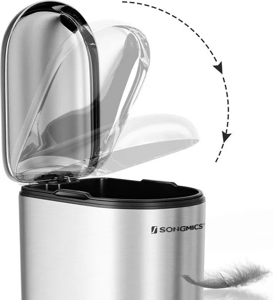 FurnStar - Pedaalemmer - Prullenbak Cosmetische kan van staal - 10 liter - Smalle pedaalemmer met binnenemmer - voor badkamer - Soft Close - Inbouwbak - Zilver