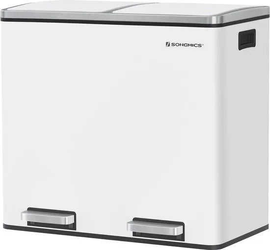 FurnStar - Pedaalemmer - Prullenbak - Dubbele prullenbak - 2 x 24L met 2 compartimenten Soft Close-deksels - Pedalen Plastic binnenemmers en handgrepen - Zwart – Wit