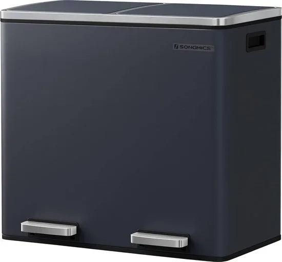 FurnStar - Pedaalemmer - Prullenbak - Dubbele prullenbak - 2 x 24L met 2 compartimenten Soft Close-deksels - Pedalen Plastic binnenemmers en handgrepen - Zwart – Grijs