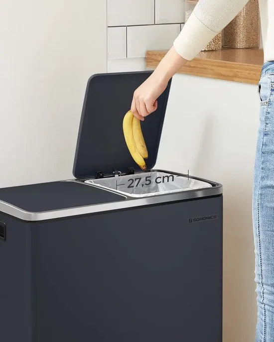FurnStar - Pedaalemmer - Prullenbak - Dubbele prullenbak - 2 x 24L met 2 compartimenten Soft Close-deksels - Pedalen Plastic binnenemmers en handgrepen - Zwart – Grijs