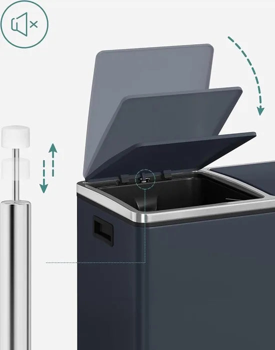 FurnStar - Pedaalemmer - Prullenbak - Dubbele prullenbak - 2 x 24L met 2 compartimenten Soft Close-deksels - Pedalen Plastic binnenemmers en handgrepen - Zwart – Grijs
