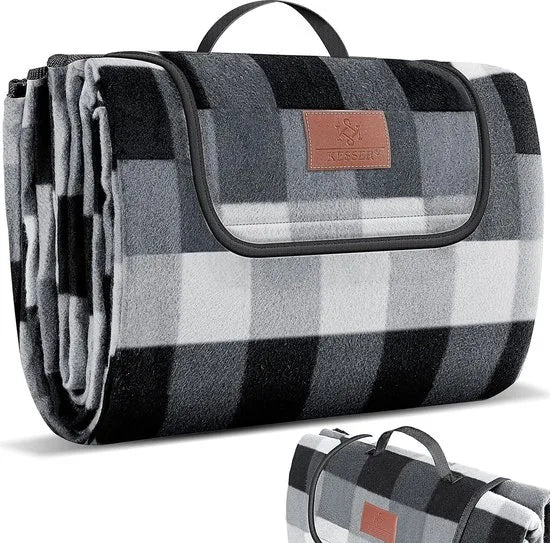 FurnStar - Picknickkleed - Picknickdeken waterdicht - Picknickdeken - Warmte - isolerend met waterdichte bodem met draaggreep - 200 x 200 cm - voor 4-6 personen - Wasbaar - Grijs / Houtskool