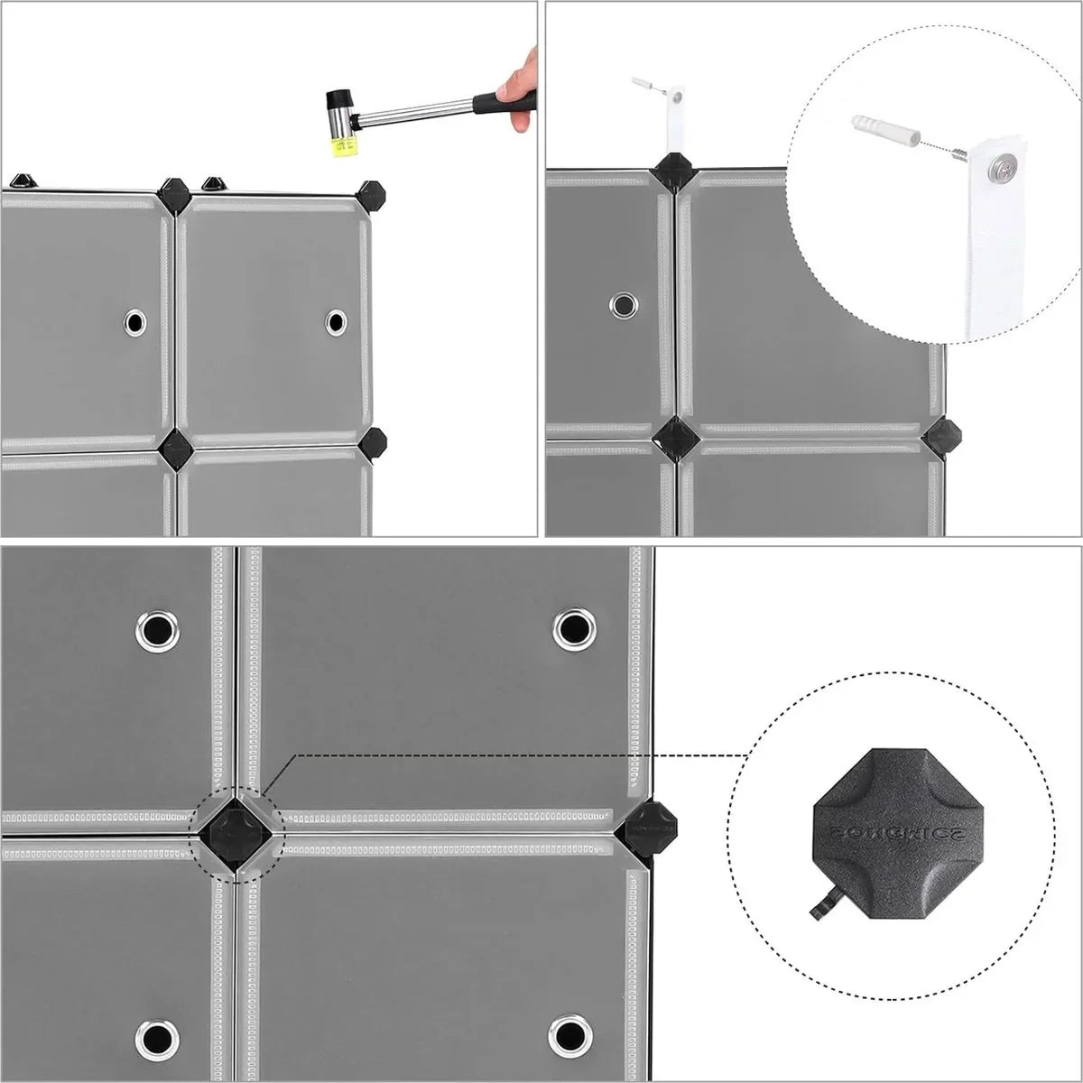 FurnStar - Reksysteem - schoenenrek - set van 12 kubussen - kledingkast van kunststof - met deuren - steekrek - opslag van kleding - schoenen en boeken - eenvoudige montage - zwart – Zwart zwart (0905)