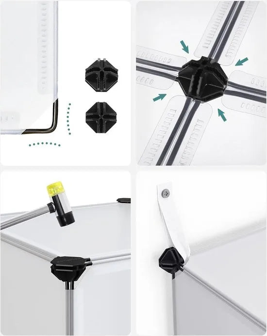 FurnStar - Reksysteem - schoenenrek - set van 16 kubussen - kledingkast van kunststof - met deuren - steekrek - opslag van kleding - schoenen en boeken - eenvoudige montage - crème-wit – Wit