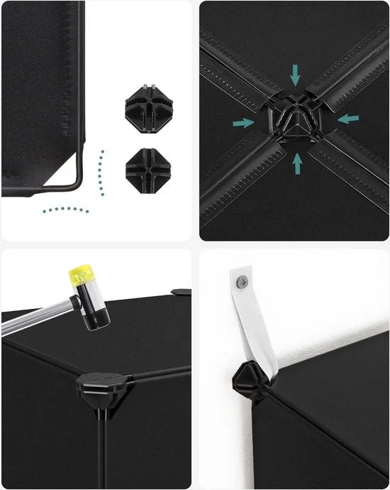 FurnStar - Reksysteem - schoenenrek - set van 16 kubussen - kledingkast van kunststof - met deuren - steekrek - opslag van kleding - schoenen en boeken - eenvoudige montage - crème-wit – Zwart