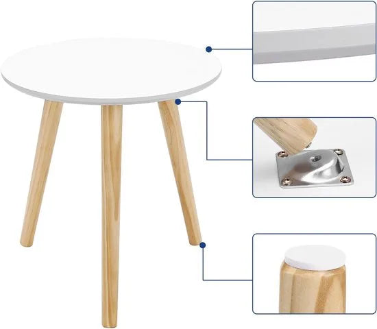 Furnstar Ronde Bijzettafelset – Set van 2 Salontafels – Scandinavische Stijl – Massief Houten Poten – Minimalistisch Design – Wit/Naturel