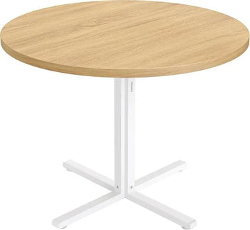 Furnstar Ronde Eettafel 80 cm – Eetkamertafel voor 2-4 Personen – Landelijke Stijl – Waterbestendig & Krasvast –Wit- Eiken