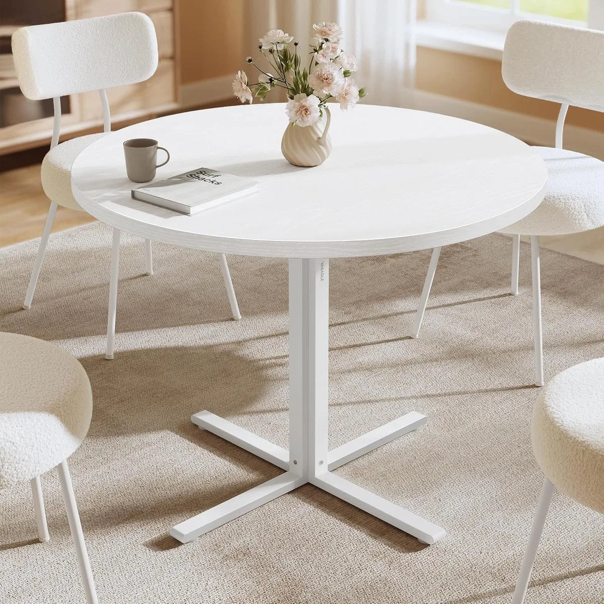 Furnstar Ronde Eettafel 80 cm – Eetkamertafel voor 2-4 Personen – Landelijke Stijl – Waterbestendig & Krasvast –Wit- Eiken – Wit