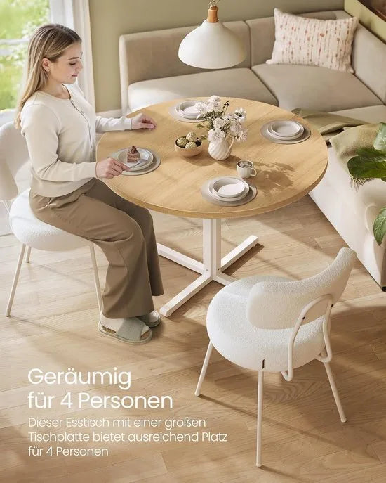 Furnstar Ronde Eettafel 80 cm – Eetkamertafel voor 2-4 Personen – Landelijke Stijl – Waterbestendig & Krasvast –Wit- Eiken