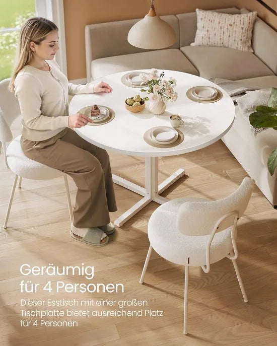Furnstar Ronde Eettafel 80 cm – Eetkamertafel voor 2-4 Personen – Landelijke Stijl – Waterbestendig & Krasvast –Wit- Eiken – Wit