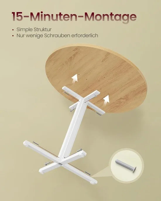 Furnstar Ronde Eettafel 80 cm – Eetkamertafel voor 2-4 Personen – Landelijke Stijl – Waterbestendig & Krasvast –Wit- Eiken