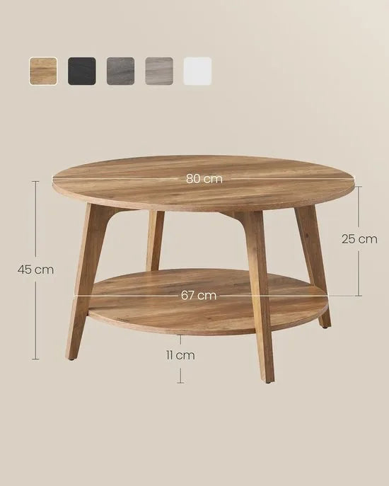 Furnstar Ronde Salontafel – Woonkamertafel met 2 Niveaus – Salontafel voor Woonkamer – Ø 80 cm – 45 cm Hoog – Eenvoudig te Monteren – Honingbruin – LCT243K41