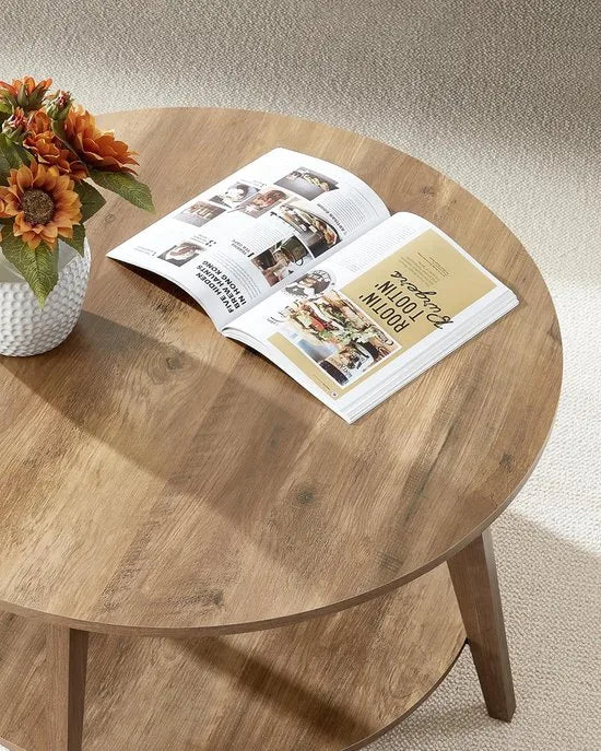 Furnstar Ronde Salontafel – Woonkamertafel met 2 Niveaus – Salontafel voor Woonkamer – Ø 80 cm – 45 cm Hoog – Eenvoudig te Monteren – Honingbruin – LCT243K41
